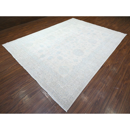 Oushak And Peshawar Wool Hand Knotted Rug Ivory Gray 8.9X11.7 -O088288