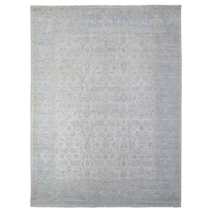 Oushak And Peshawar Wool Hand Knotted Rug Ivory Gray 9.0X11.9 -O088293