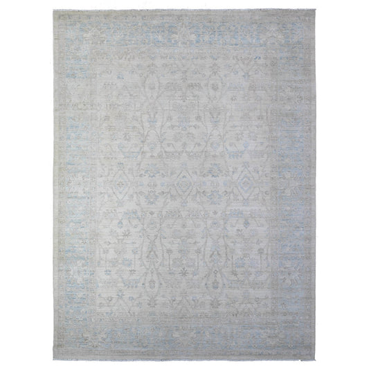 Oushak And Peshawar Wool Hand Knotted Rug Ivory Gray 9.0X11.9 -O088293