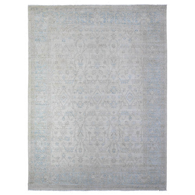 Oushak And Peshawar Wool Hand Knotted Rug Ivory Gray 9.0X11.9 -O088293