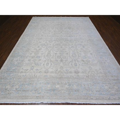 Oushak And Peshawar Wool Hand Knotted Rug Ivory Gray 9.0X11.9 -O088293