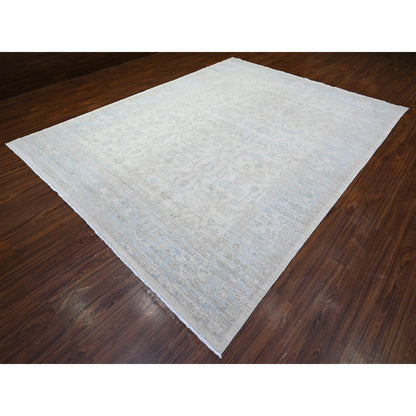 Oushak And Peshawar Wool Hand Knotted Rug Ivory Gray 9.0X11.9 -O088293