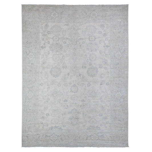 Oushak And Peshawar Wool Hand Knotted Rug Ivory Gray 8.8X11.5 -O088297