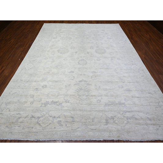 Oushak And Peshawar Wool Hand Knotted Rug Ivory Gray 8.8X11.5 -O088297