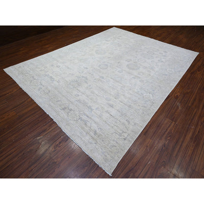 Oushak And Peshawar Wool Hand Knotted Rug Ivory Gray 8.8X11.5 -O088297
