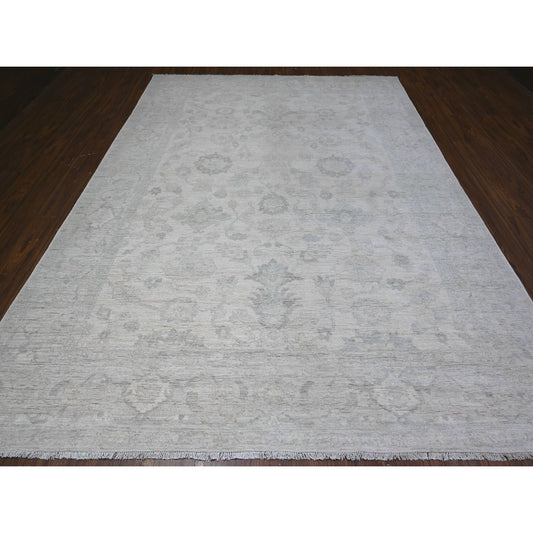 Oushak And Peshawar Wool Hand Knotted Rug Ivory Gray 8.8X11.7 -O088299
