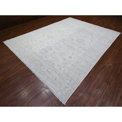 Oushak And Peshawar Wool Hand Knotted Rug Ivory Gray 8.8X11.7 -O088299