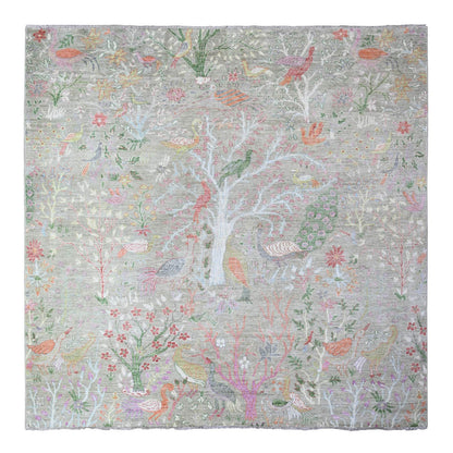 Oushak And Peshawar Wool Hand Knotted Rug Green No Border 7.10X7.11 -O088306