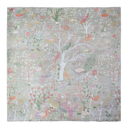 Oushak And Peshawar Wool Hand Knotted Rug Green No Border 7.10X7.11 -O088306