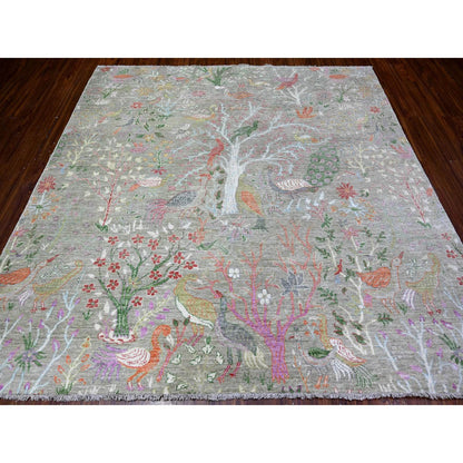 Oushak And Peshawar Wool Hand Knotted Rug Green No Border 7.10X7.11 -O088306