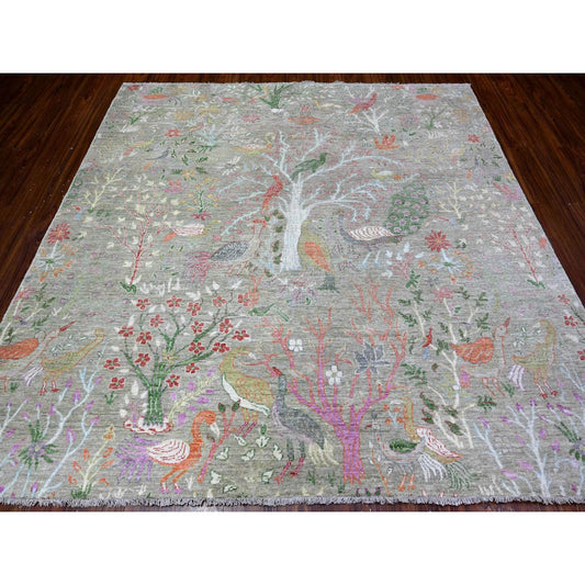 Oushak And Peshawar Wool Hand Knotted Rug Green No Border 7.10X7.11 -O088306