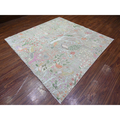 Oushak And Peshawar Wool Hand Knotted Rug Green No Border 7.10X7.11 -O088306