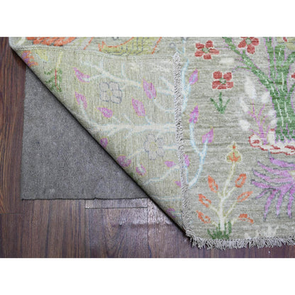 Oushak And Peshawar Wool Hand Knotted Rug Green No Border 7.10X7.11 -O088306
