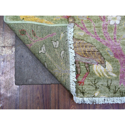 Oushak And Peshawar Wool Hand Knotted Rug Green No Border 2.10X9.8 -O088314