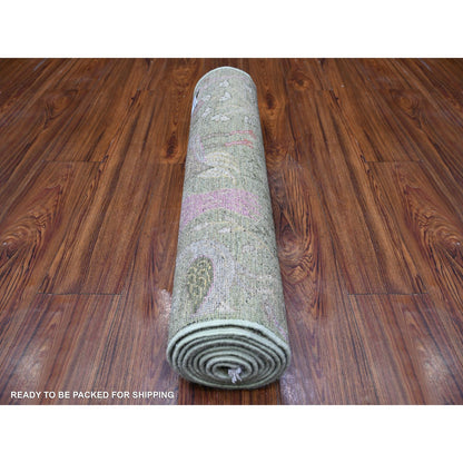 Oushak And Peshawar Wool Hand Knotted Rug Green No Border 2.10X9.8 -O088314