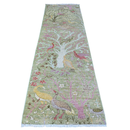Oushak And Peshawar Wool Hand Knotted Rug Green No Border 2.11X9.8 -O088317