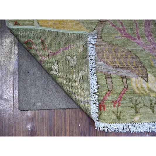 Oushak And Peshawar Wool Hand Knotted Rug Green No Border 2.11X9.8 -O088317