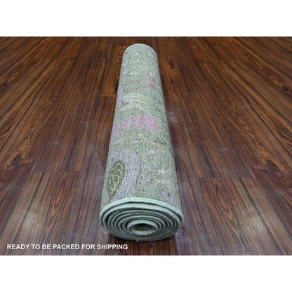 Oushak And Peshawar Wool Hand Knotted Rug Green No Border 2.11X9.8 -O088317