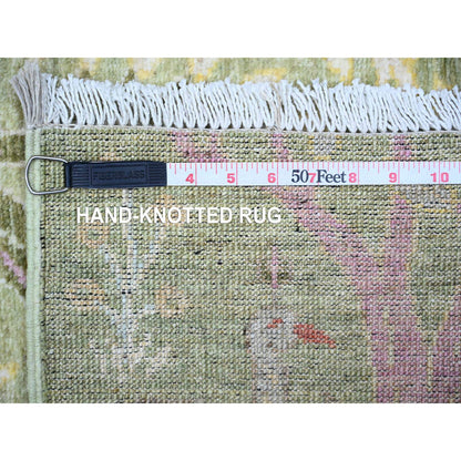 Oushak And Peshawar Wool Hand Knotted Rug Green No Border 2.11X9.8 -O088317
