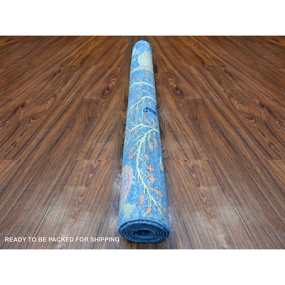 Oushak And Peshawar Wool Hand Knotted Rug Blue No Border 4.1X5.10 -O088322