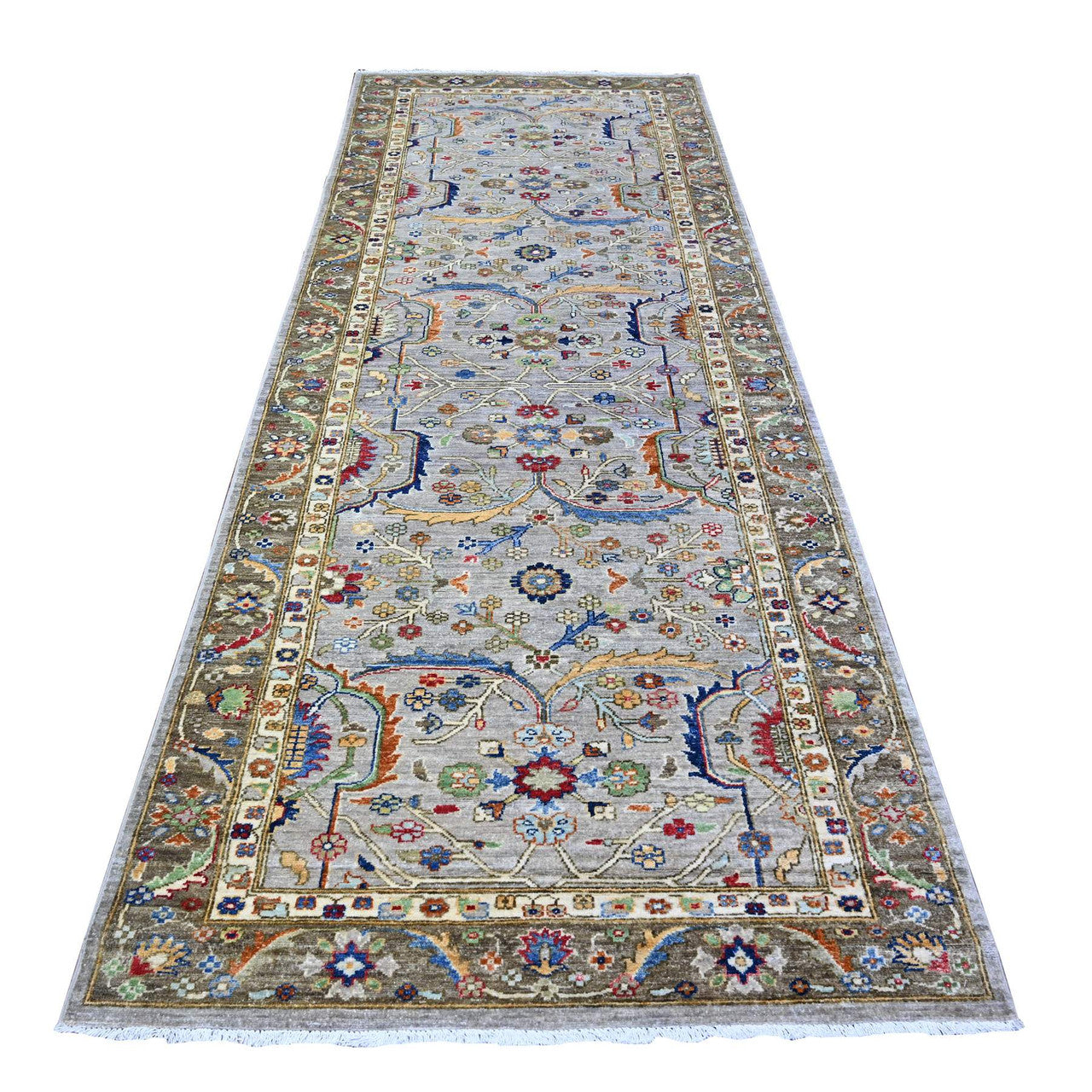 Gray 4'1" x 11'8" Heriz Hand knotted Wool Rug -O088327