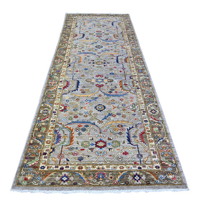Heriz Wool Hand Knotted Rug Grey Gray 4.1X11.8 -O088327