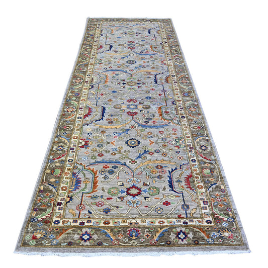 Heriz Wool Hand Knotted Rug Grey Gray 4.1X11.8 -O088327