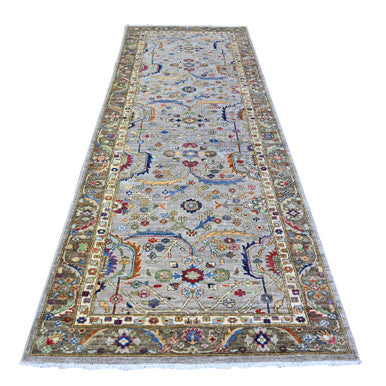 Heriz Wool Hand Knotted Rug Grey Gray 4.1X11.8 -O088327