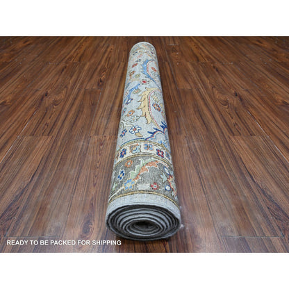 Heriz Wool Hand Knotted Rug Grey Gray 4.1X11.8 -O088327