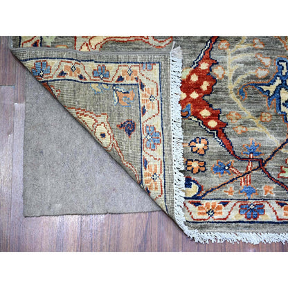 Oushak And Peshawar Wool Hand Knotted Rug Grey Ivory 4.3X11.6 -O088328