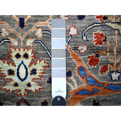 Oushak And Peshawar Wool Hand Knotted Rug Grey Ivory 4.3X11.6 -O088328