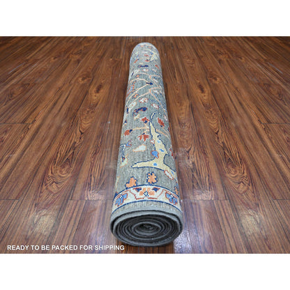 Oushak And Peshawar Wool Hand Knotted Rug Grey Ivory 4.3X11.6 -O088328