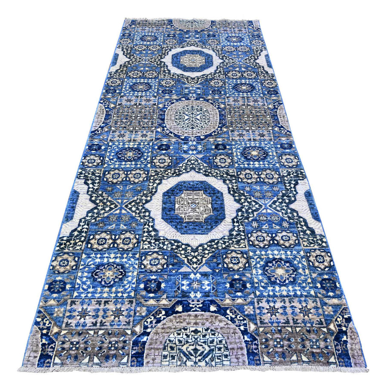 Blue 4'0" x 9'10" Mamluk Hand knotted Wool Rug - Sku: O088329