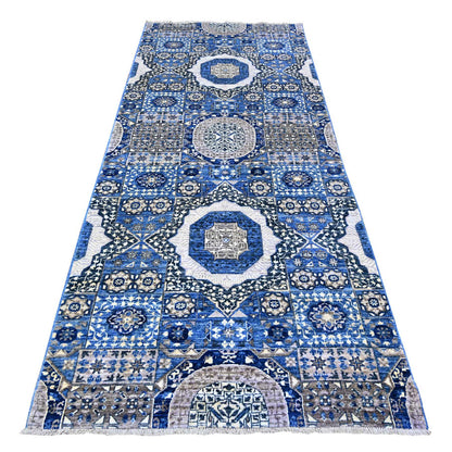 Mamluk Wool Hand Knotted Rug Blue No Border 4.0X9.10 -O088329