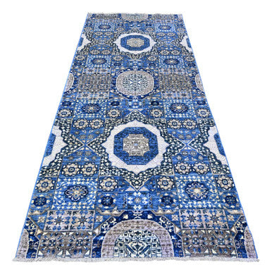 Mamluk Wool Hand Knotted Rug Blue No Border 4.0X9.10 -O088329