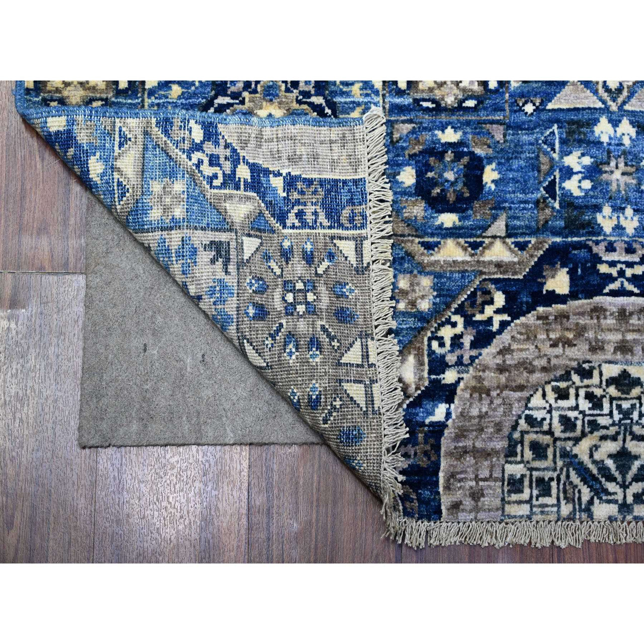 Blue 4'0" x 9'10" Mamluk Hand knotted Wool Rug - Sku: O088329