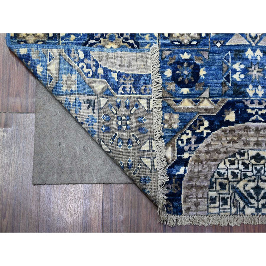 Mamluk Wool Hand Knotted Rug Blue No Border 4.0X9.10 -O088329