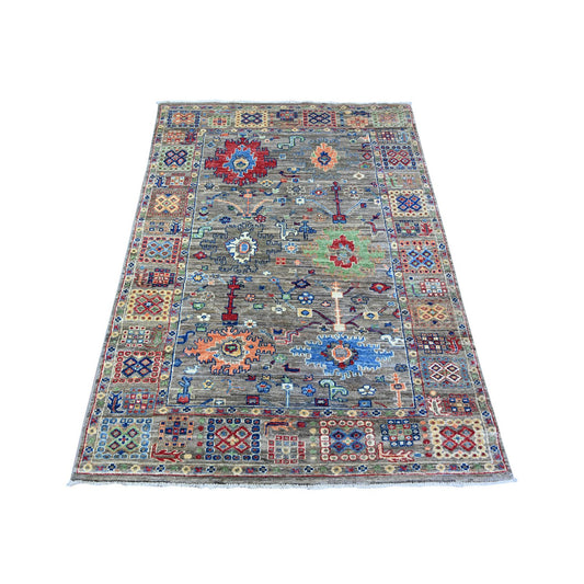 Oushak And Peshawar Wool Hand Knotted Rug Grey Gray 4.1X5.7 -O088331