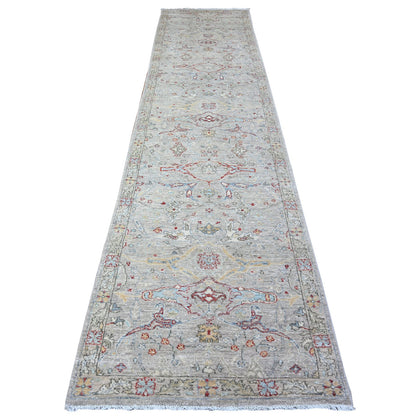 Oushak And Peshawar Wool Hand Knotted Rug Grey Gray 3.1X13.9 -O088332