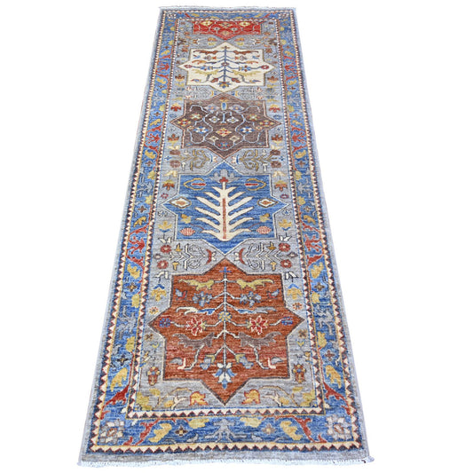 Oushak And Peshawar Wool Hand Knotted Rug Grey Blue 2.6X7.9 -O088333