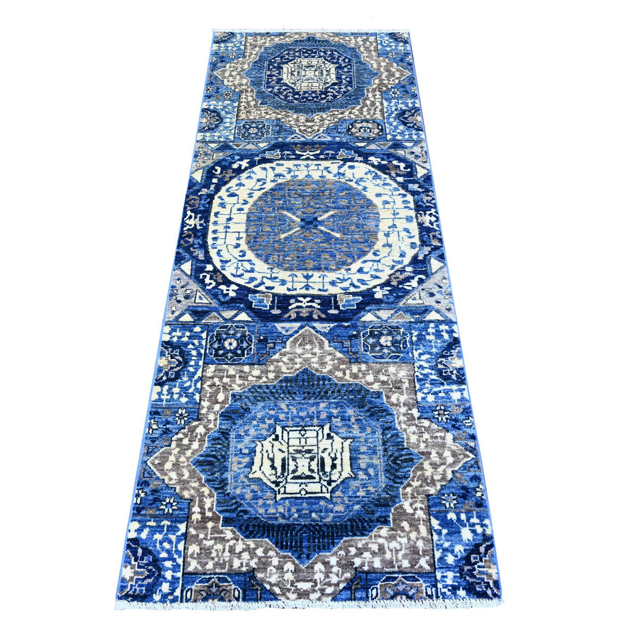 Blue 2'6" x 6'8" Mamluk Hand knotted Wool Rug - Sku: O088334