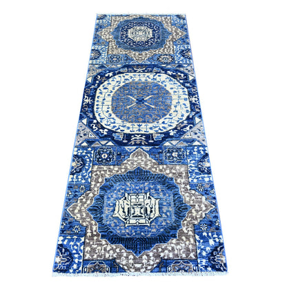 Mamluk Wool Hand Knotted Rug Blue No Border 2.6X6.8 -O088334