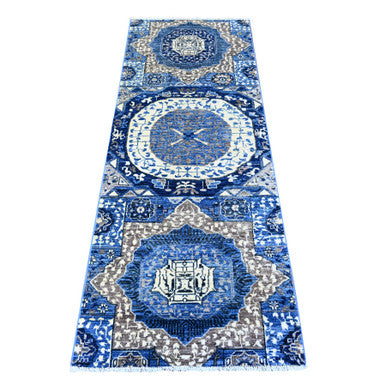 Mamluk Wool Hand Knotted Rug Blue No Border 2.6X6.8 -O088334