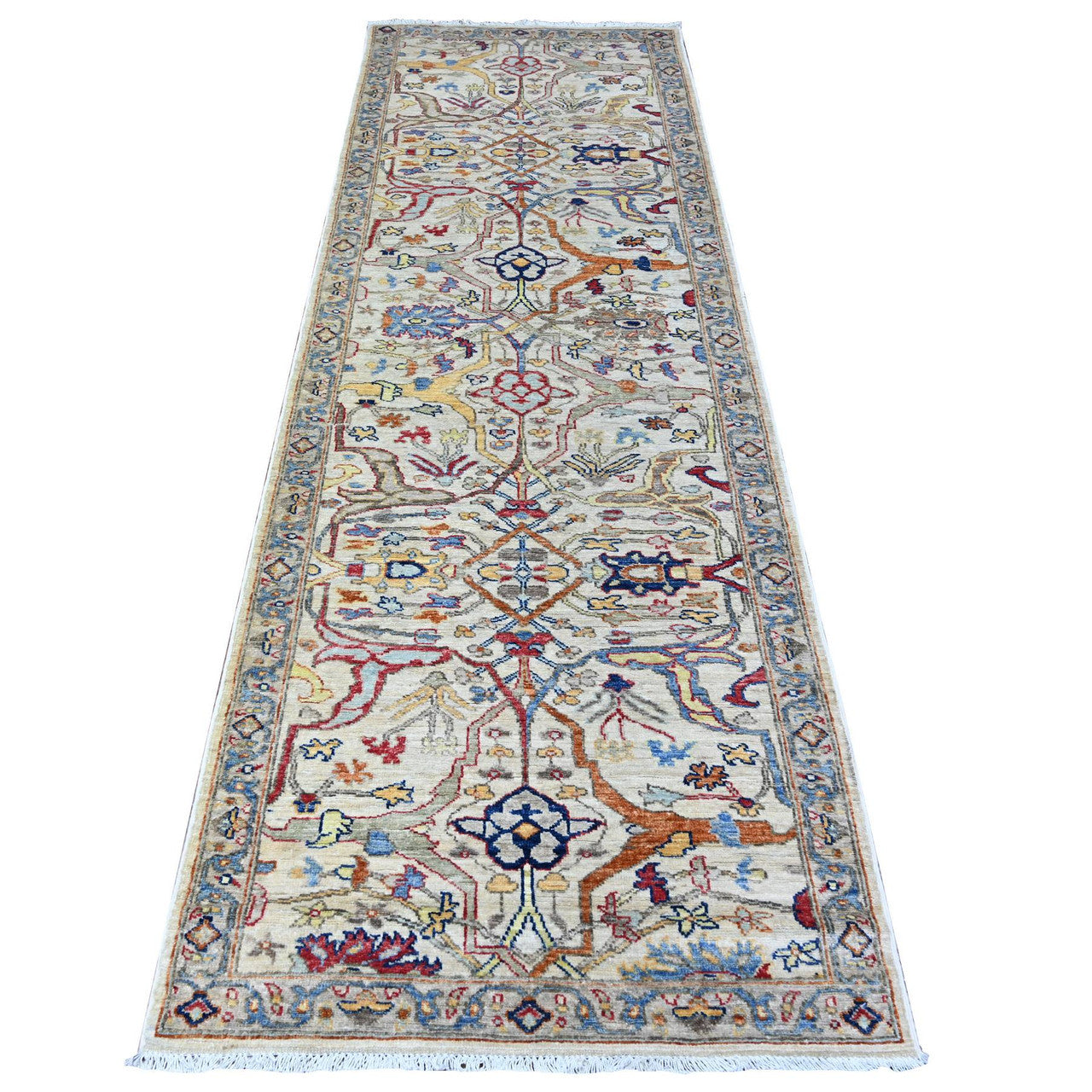 Gray 3'0" x 9'5" Oushak And Peshawar Hand knotted Wool Rug - Sku: O088335