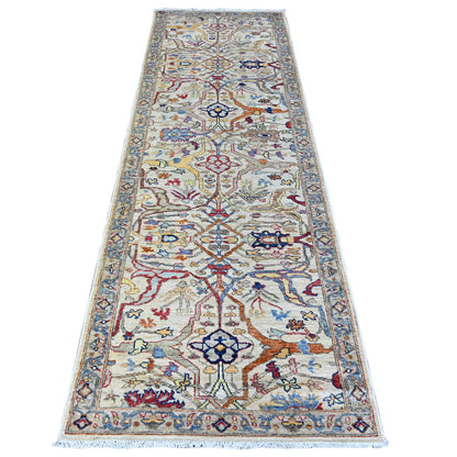 Oushak And Peshawar Wool Hand Knotted Rug Grey Grey 3.0X9.5 -O088335