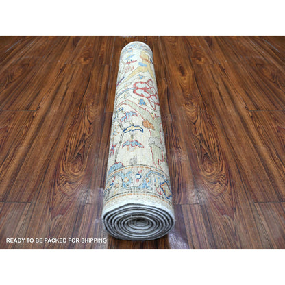 Oushak And Peshawar Wool Hand Knotted Rug Grey Grey 3.0X9.5 -O088335