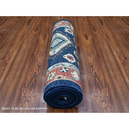 Oushak And Peshawar Wool Hand Knotted Rug Blue Barn Red 2.7X11.7 -O088336