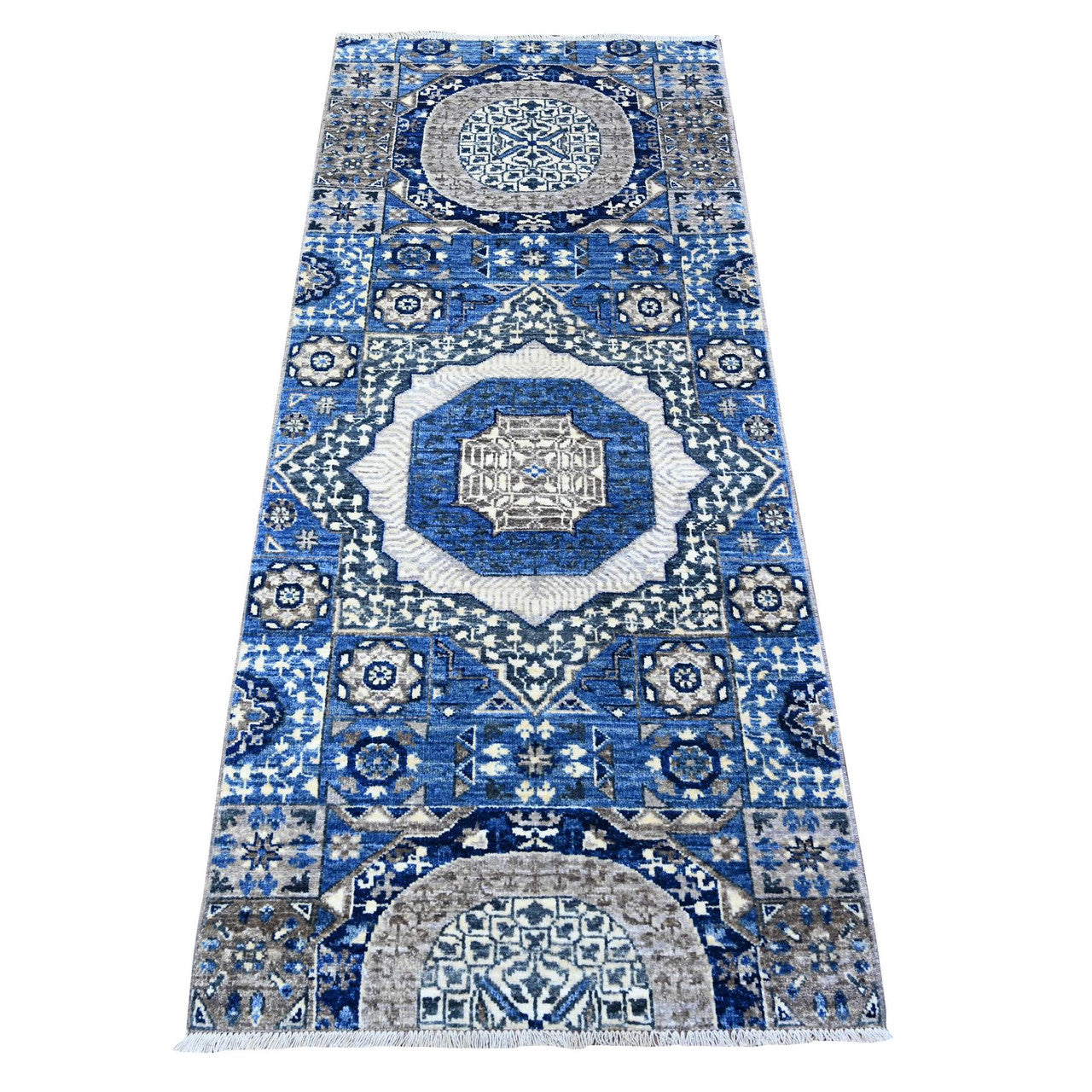 Blue 2'6" x 5'11" Mamluk Hand knotted Wool Rug - Sku: O088339