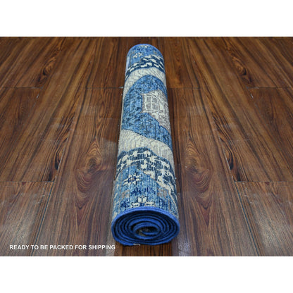 Mamluk Wool Hand Knotted Rug Blue No Border 2.4X6.8 -O088345