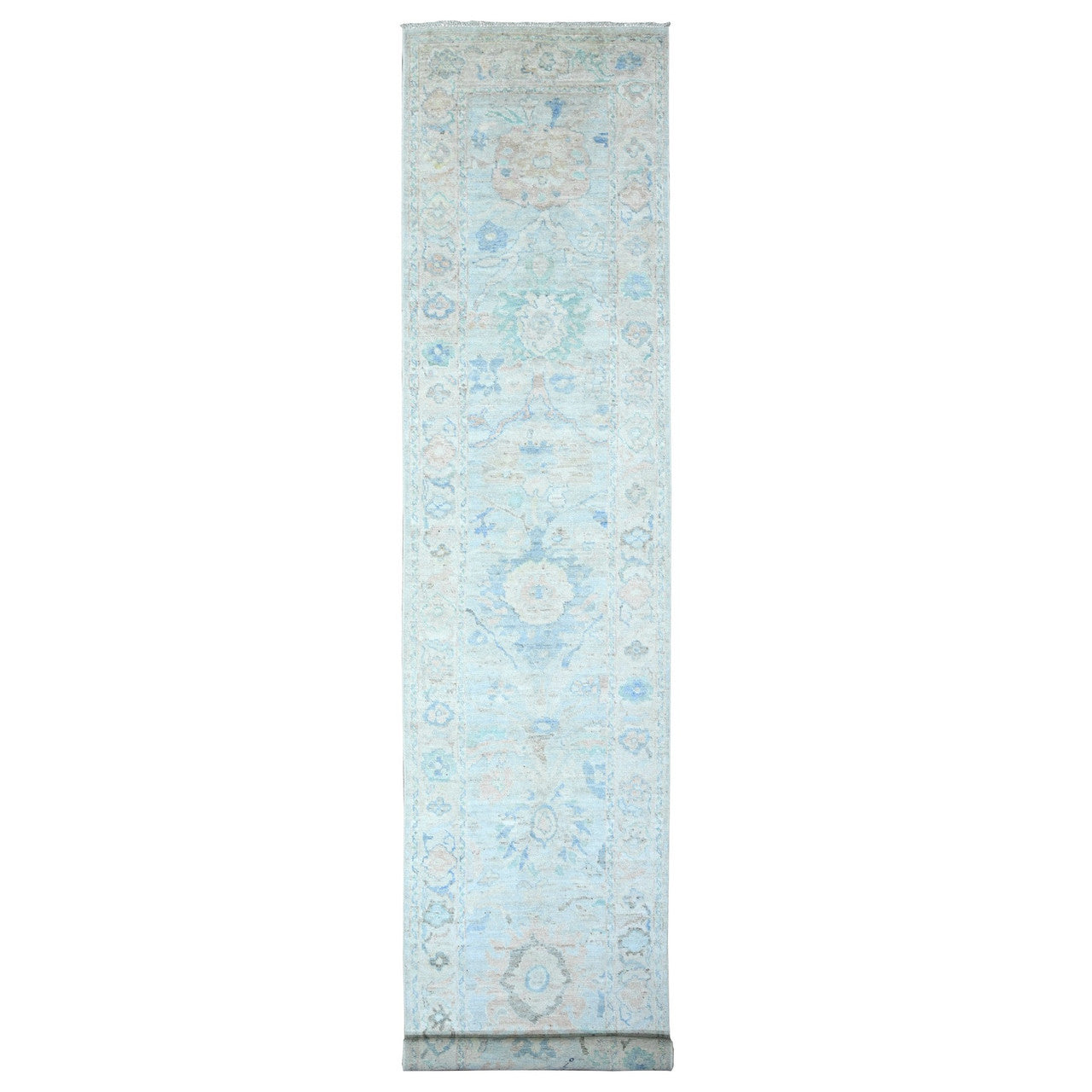 Gray 3'0" x 15'9" Oushak And Peshawar Hand knotted Wool Rug - Sku: O088347